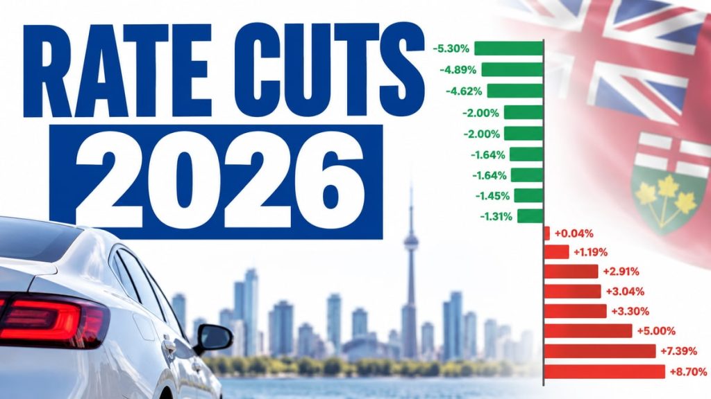 Car and rate change data chart with text Rate Cuts 2026